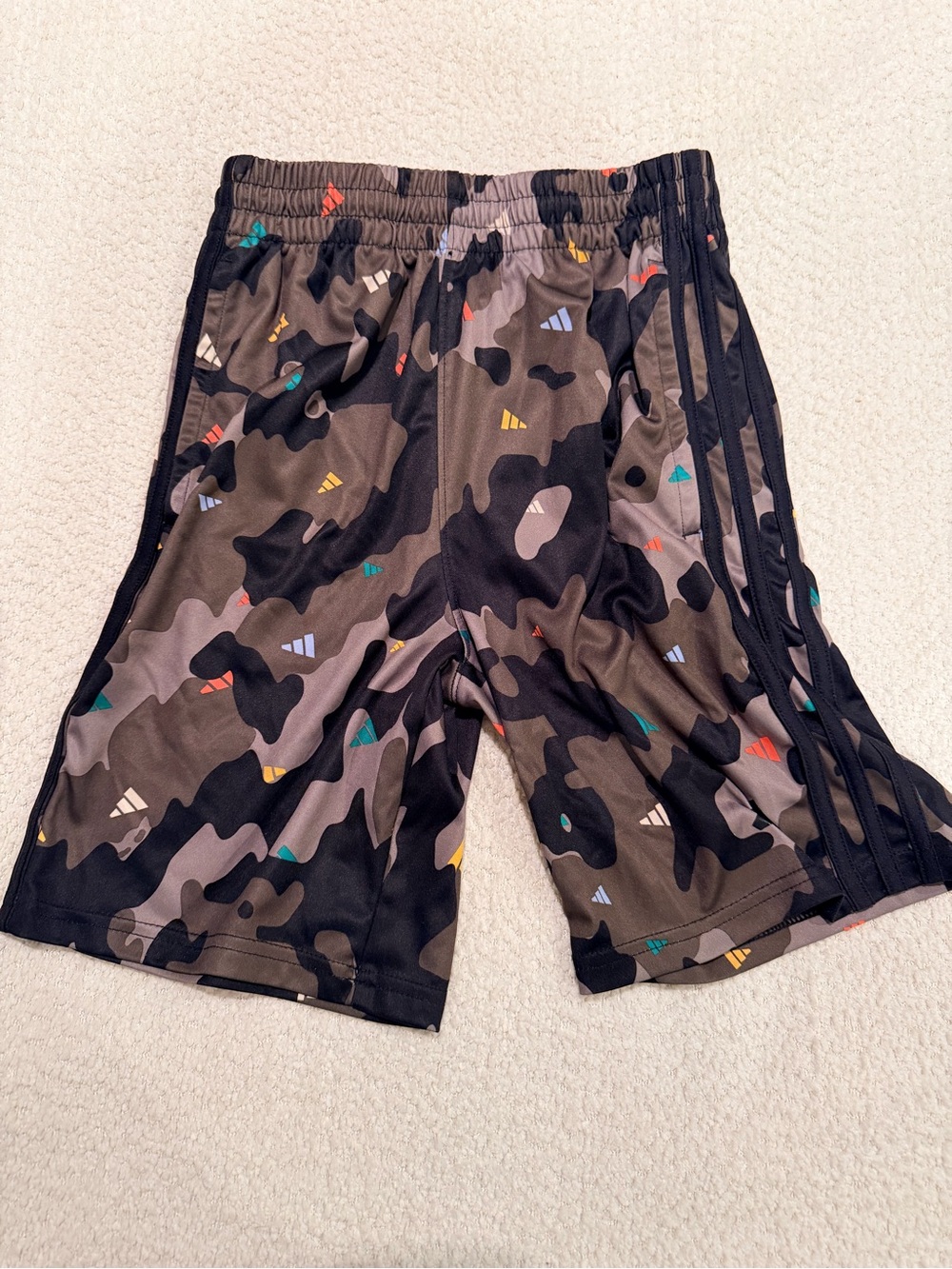 adidas Boys' Camo Print Athletic Shorts - with colored logo
